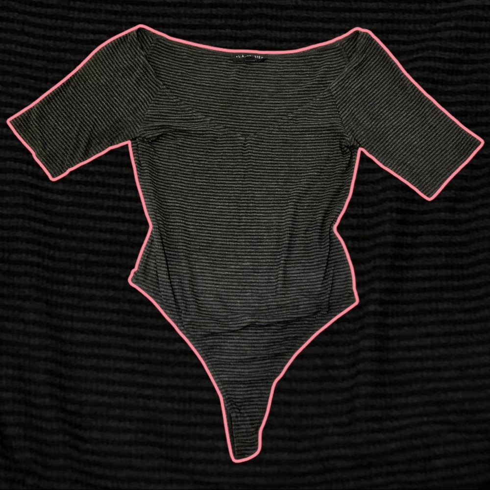 Grey & black Striped Thong Bodysuit | Boutique